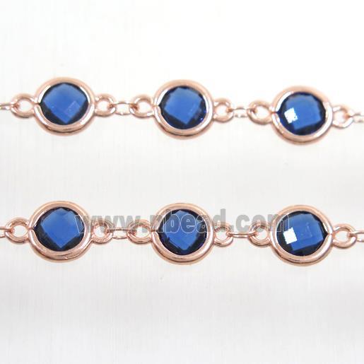 copper chain with blue Chinese crystal glass, rose gold