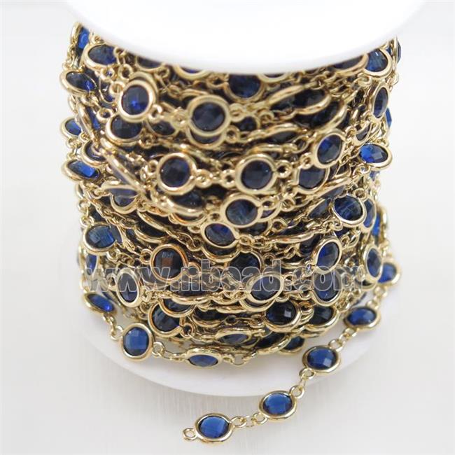 copper chain with blue Chinese crystal glass, gold plated