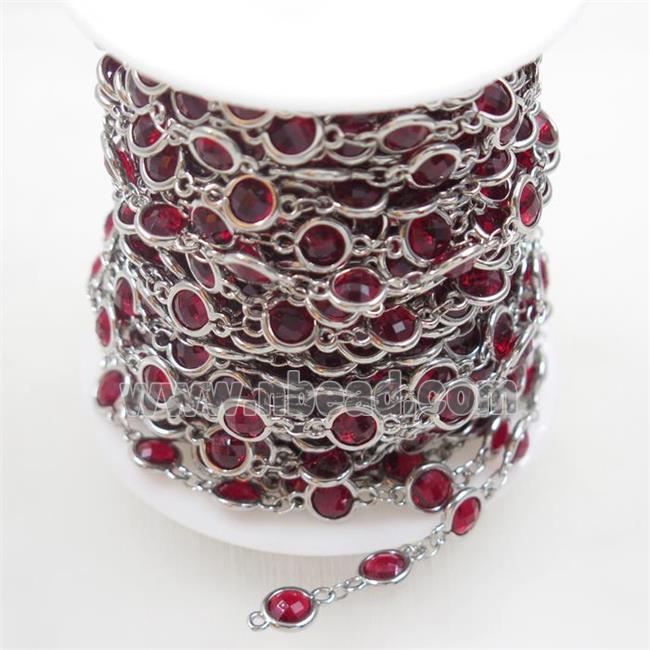 copper chain with ruby Chinese crystal glass, platinum plated