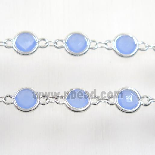 copper chain with blue Chinese crystal glass, silver plated