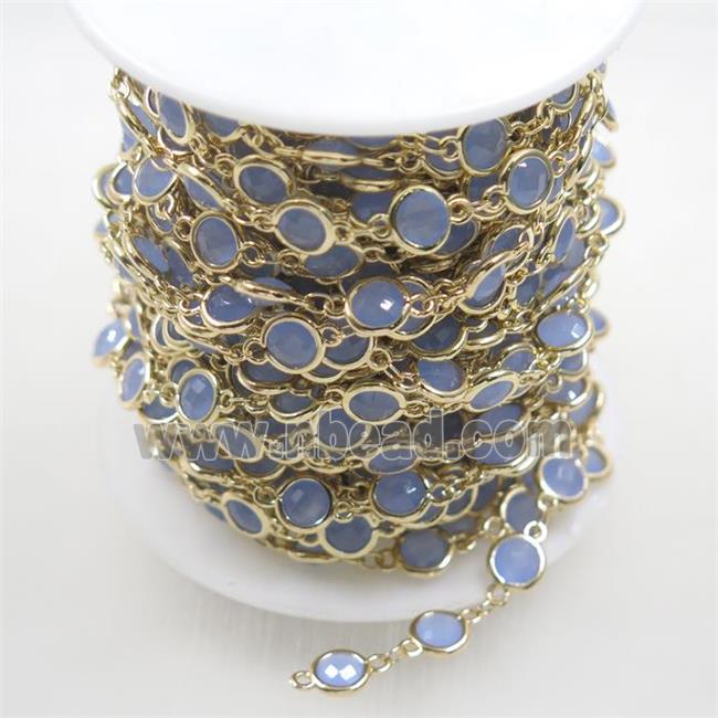 copper chain with blue Chinese crystal glass, gold plated