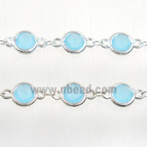 copper chain with aqua Chinese crystal glass, silver plated