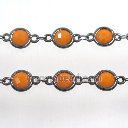 copper chain with orange Chinese crystal glass, black plated