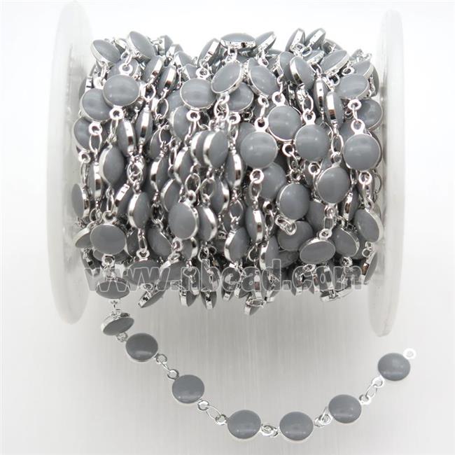 gray Porcelain Glass Chain, silver plated