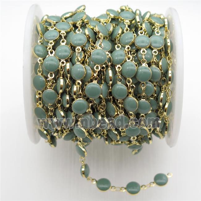 green Porcelain Glass Chain, gold plated