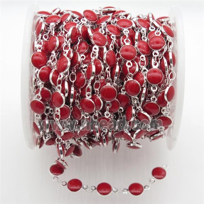 red Porcelain Glass Chain, silver plated