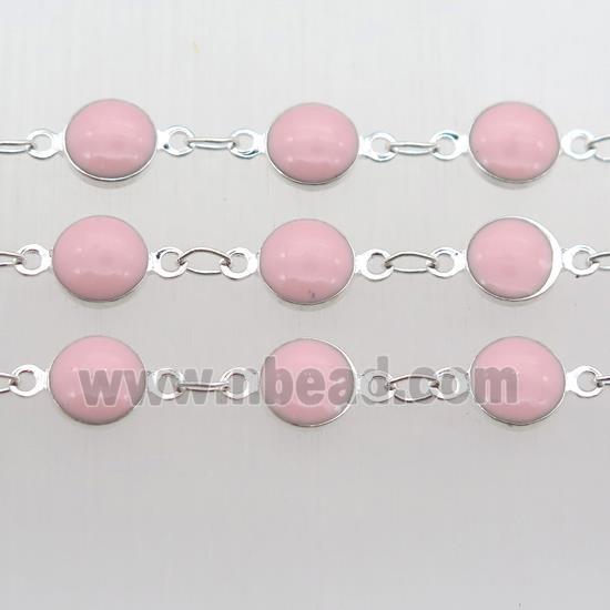 pink Porcelain Glass Chain, silver plated