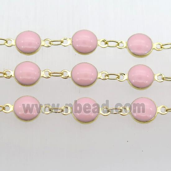 pink Porcelain Glass Chain, gold plated