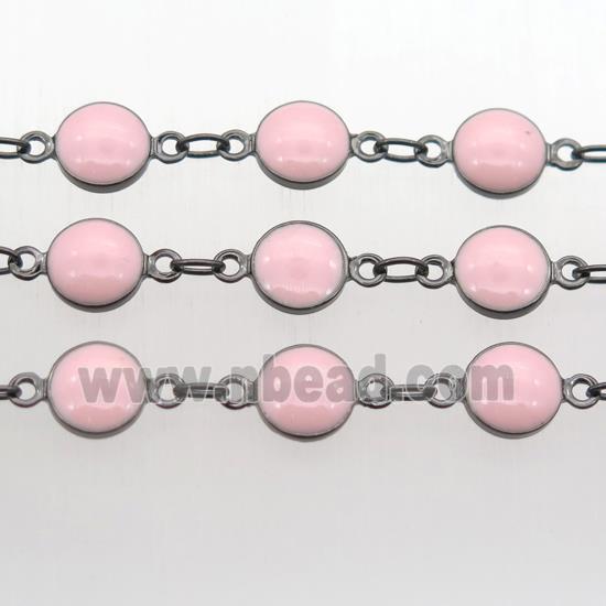 pink Porcelain Glass Chain, black plated