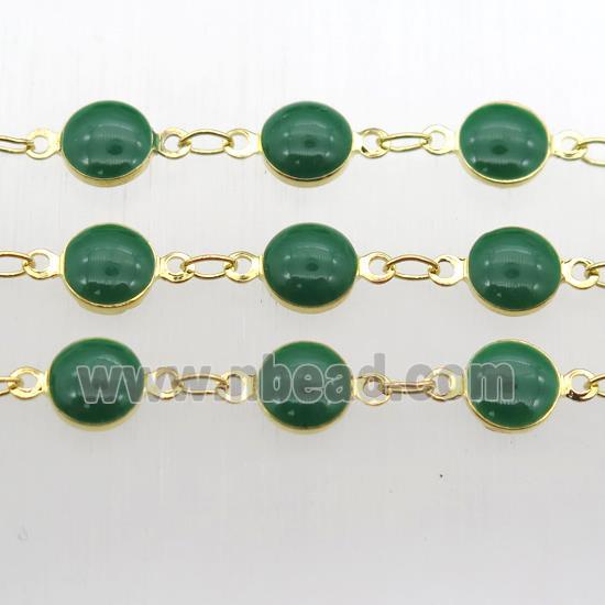 green Porcelain Glass Chain, gold plated