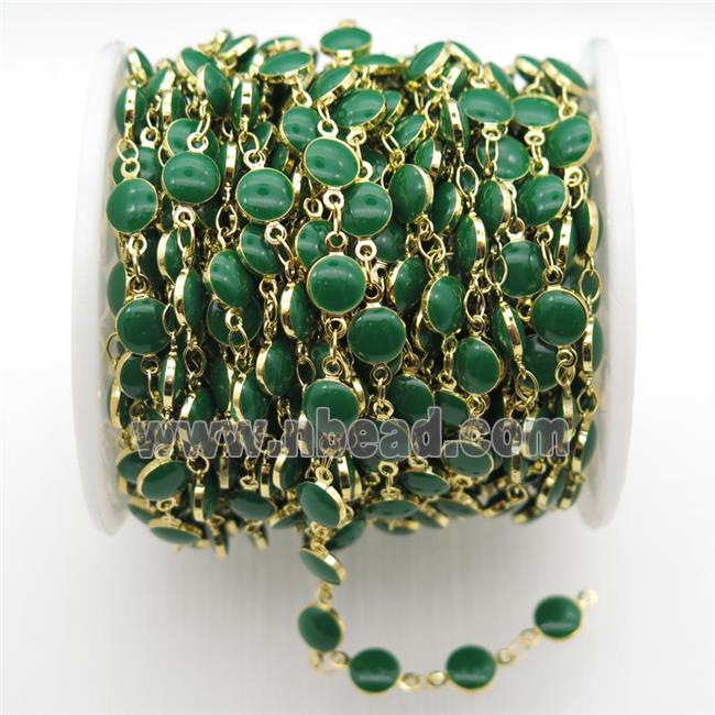 green Porcelain Glass Chain, gold plated