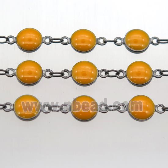 orange Porcelain Glass Chain, black plated