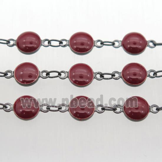 darkred Porcelain Glass Chain, black plated