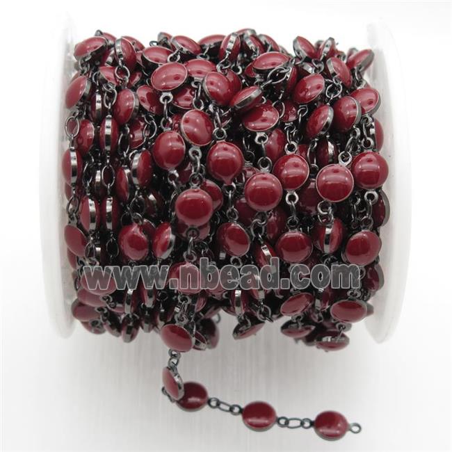 darkred Porcelain Glass Chain, black plated