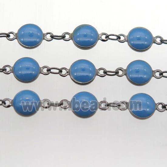 blue Porcelain Glass Chain, black plated