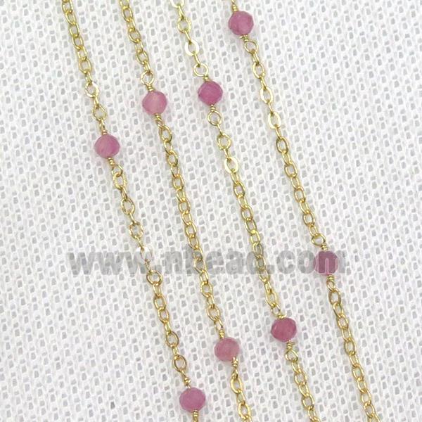 copper chain with pink Tourmaline, gold plated