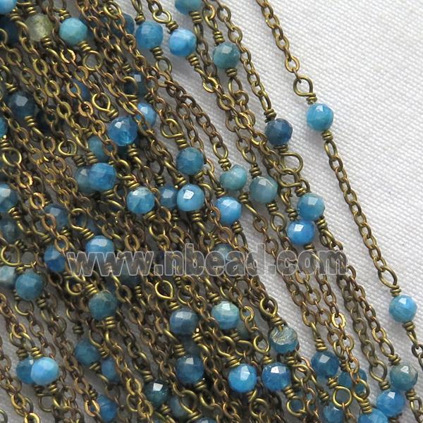 raw brass chain with blue Apatite