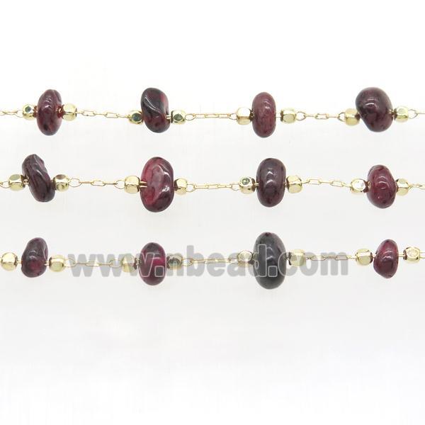 darkred Garnet chip chain, gold plated