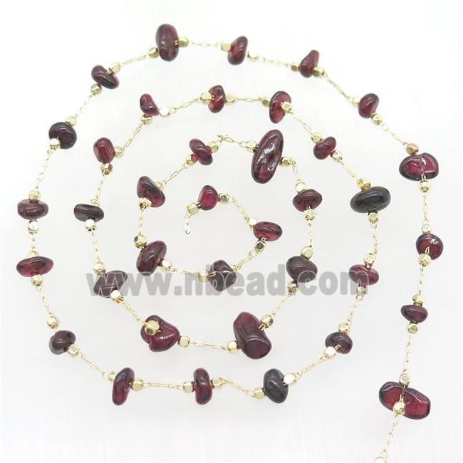 darkred Garnet chip chain, gold plated