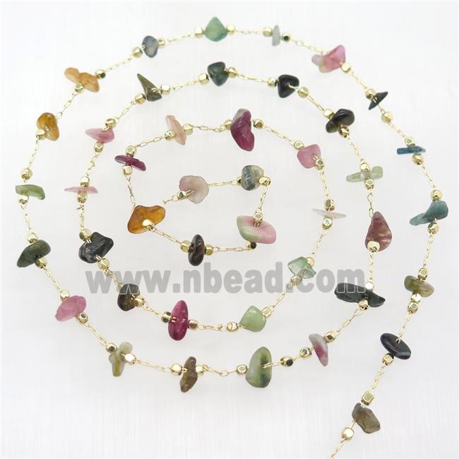 multicolor Tourmaline chip chain, gold plated