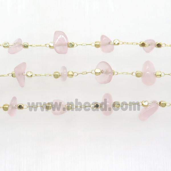 Rose Quartz chips chain, gold plated