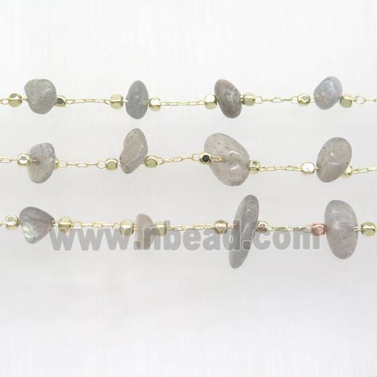 Labradorite beads chip chain, gold plated