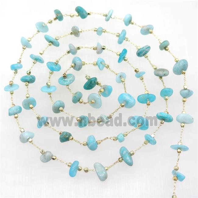 Amazonite chip beads chain, gold plated