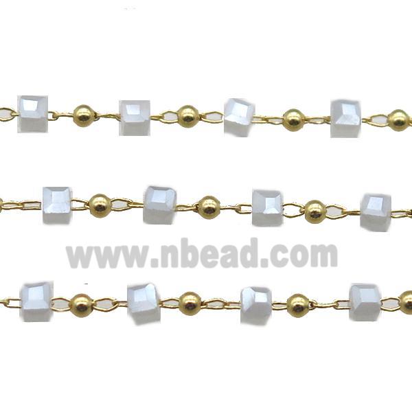 copper chain with crystal glass cube beads, gold plated