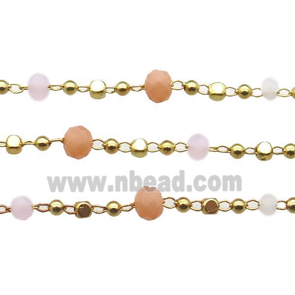 copper chain with crystal glass bead, faceted rondelle, gold plated