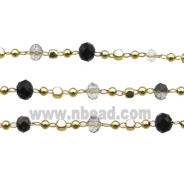 copper chain with crystal glass bead, faceted rondelle, gold plated