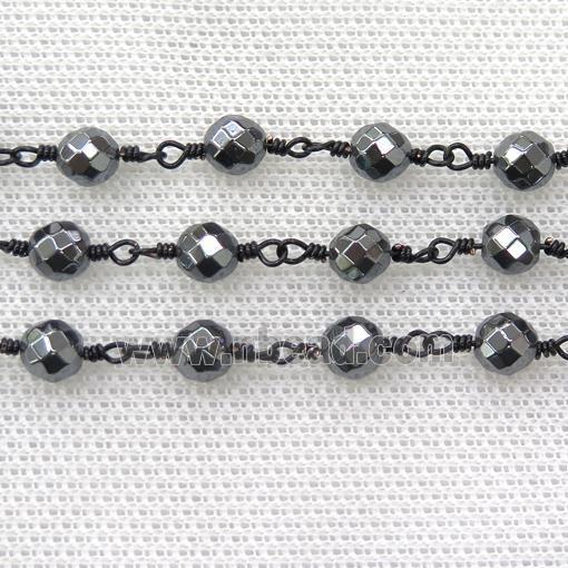 Hematite beaded chain, black plated