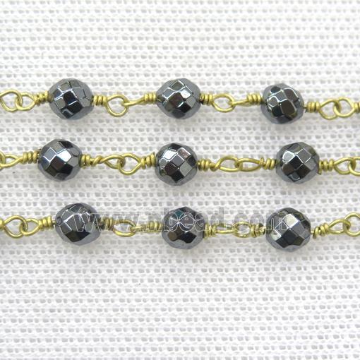 hematite beaded chain, raw brass