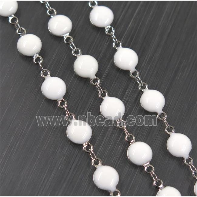 Copper Chain White Enamel Circle Platinum Plated