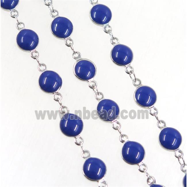 Copper Chain Blue Enamel Circle Platinum Plated