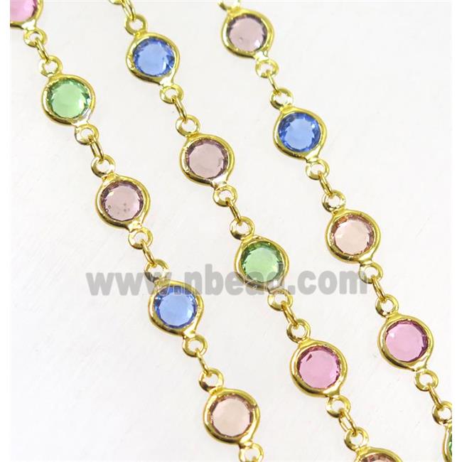 Copper Chain Pave Crystal Glass Multicolor Circle Gold Plated