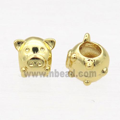 European Style copper pig beads, gold plated