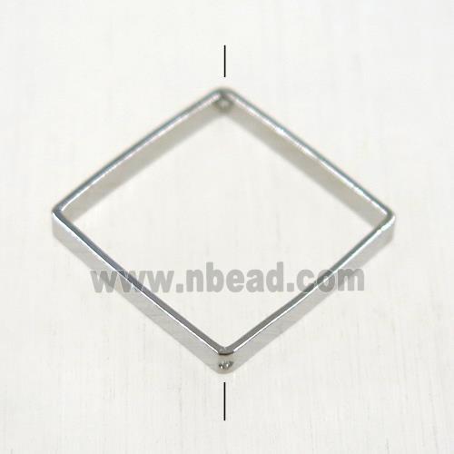 brass square beads, 2 holes, platinum plated