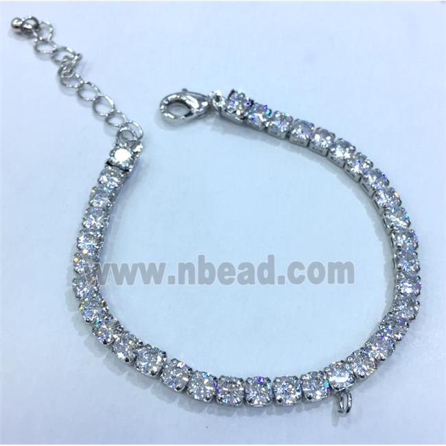 bracelet copper chain paved zircon, platinum plated