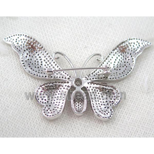 copper butterfly brooch paved zircon, platinum plated