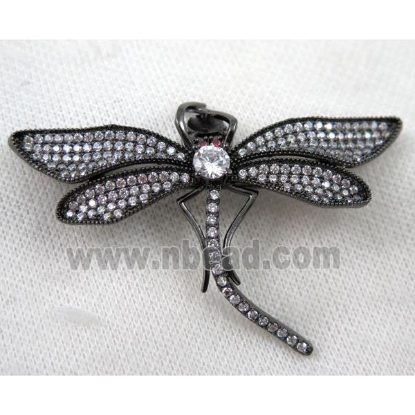 copper dragonfly brooch paved zircon, black plated