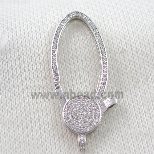 copper Lobster Clasp paved zircon, platinum plated