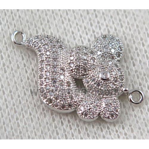 copper squirrel connector paved zircon, platinum plated