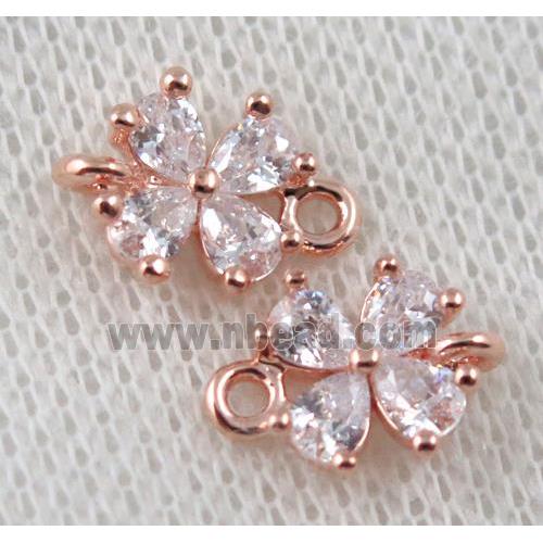 copper clover connector paved zircon, rose gold