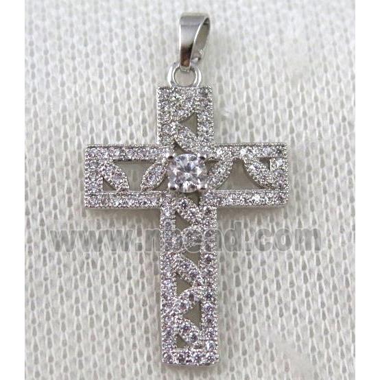 copper cross pendant paved zircon, platinum plated