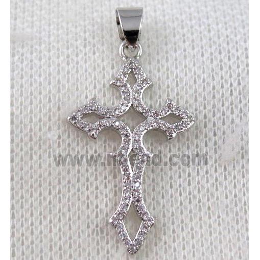 copper cross pendant paved zircon, platinum plated