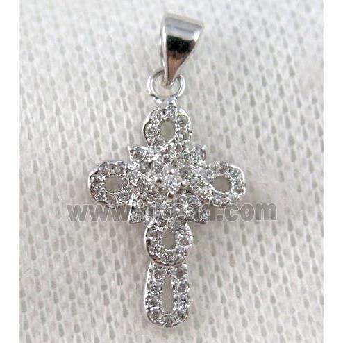 copper cross pendant paved zircon, platinum plated