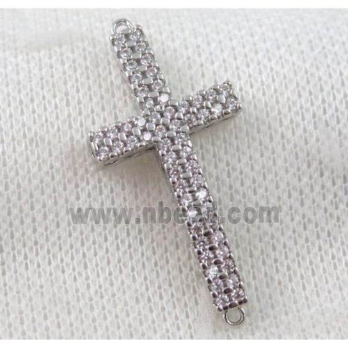 copper cross connector paved zircon, platinum plated