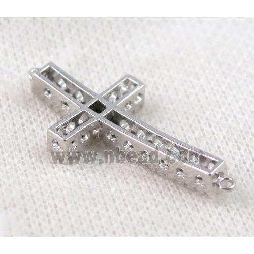 copper cross connector paved zircon, platinum plated