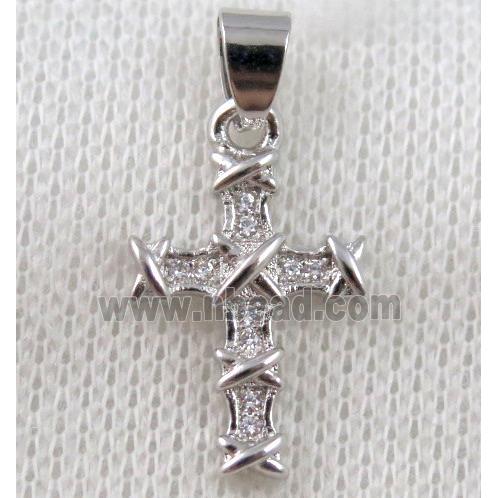 copper cross pendant paved zircon, platinum plated