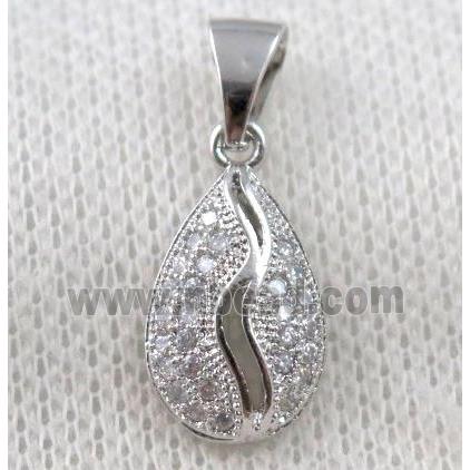 copper pendant paved zircon, platinum plated